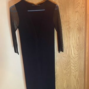 Zara black fitted midi with sheer sleeves and chest NWT size small